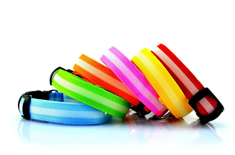 Manufacturer's spot 2.5cm stripe fiber LED luminous pet collar dog ring 6 color 3 size