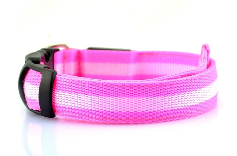 Manufacturer's spot 2.5cm stripe fiber LED luminous pet collar dog ring 6 color 3 size